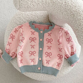 Imbracaminte noua de toamna pentru bebelusi, 0-3 ani pentru femeie, guler cu carapace, papion, jacheta pulover cu maneca lunga