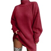 Rochie tricotată supradimensionată pentru femei cu gât rotit, toamnă, solidă, cu mânecă lungă, ocazională, elegantă, mini rochie de pulover, haine de iarnă pentru femei
