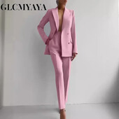 GLCMYAYA Costum blazer elegant și pantaloni cu picioare largi Două seturi 2 piese Ținute pentru femei 2024 2024 Classic OL Work Street Outfit Trening