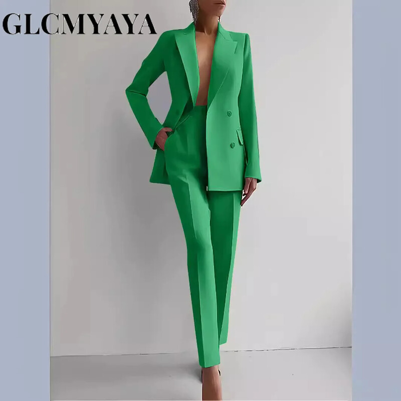 GLCMYAYA Costum blazer elegant și pantaloni cu picioare largi Două seturi 2 piese Ținute pentru femei 2024 2024 Classic OL Work Street Outfit Trening
