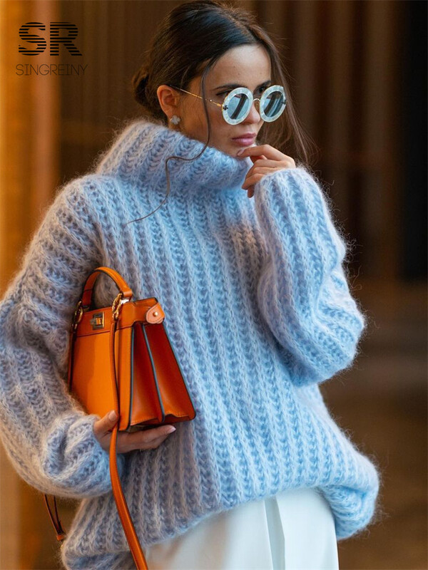 SINGREINY trikotāžas džemperis ar apkakli Sieviešu ziemas virsdrēbes Brīvs, viengabalains, elegants ar garām piedurknēm Modes sieviešu ikdienas siltas džemperu topi