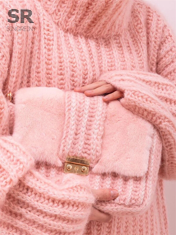 SINGREINY trikotāžas džemperis ar apkakli Sieviešu ziemas virsdrēbes Brīvs, viengabalains, elegants ar garām piedurknēm Modes sieviešu ikdienas siltas džemperu topi