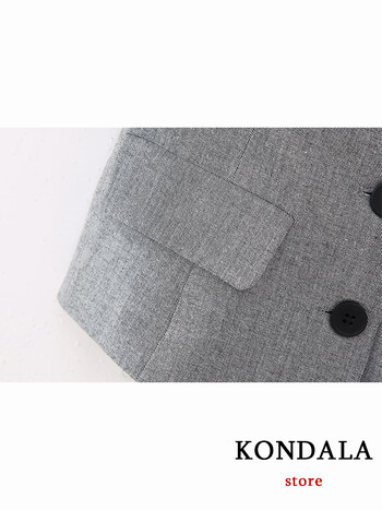 KONDALA New Chic Grey Fashion 2023 Φθινοπωρινό Γυναικείο κοστούμι Γυναικείο Αμάνικο ζιβάγκο με κουμπιά γιλέκο Casual παντελόνι με φαρδύ φερμουάρ