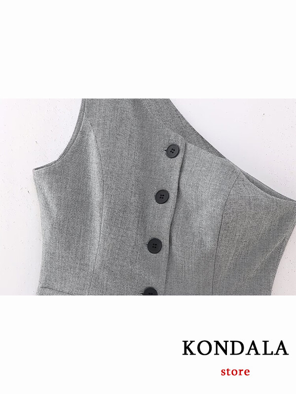 KONDALA New Chic Gri Fashion 2023 Toamna Office Lady Costum Femei Blazer fără mâneci Vestă cu butoane Casual Pantaloni cu fermoar cu picioare largi