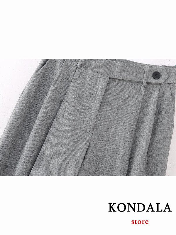 KONDALA New Chic Gri Fashion 2023 Toamna Office Lady Costum Femei Blazer fără mâneci Vestă cu butoane Casual Pantaloni cu fermoar cu picioare largi