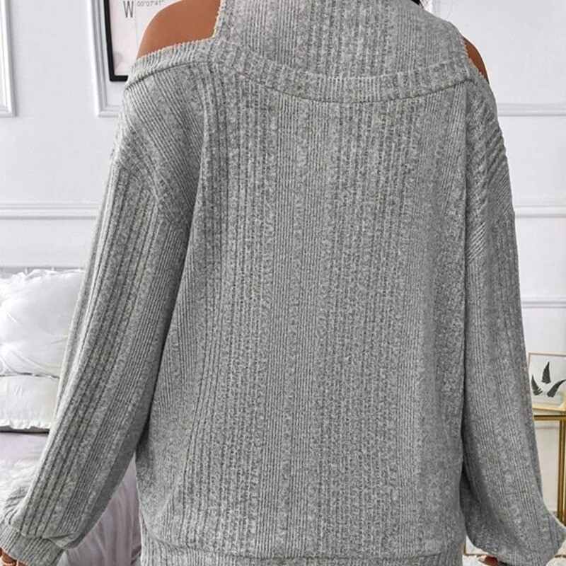 Γυναικείο Φθινοπωρινό Χειμώνα μασίφ Στρογγυλή λαιμόκοψη Off Shoulder Μακρυμάνικο πουλόβερ Paisley Flared Πλεκτό T-shirt Office Lady Loose μπλουζάκια