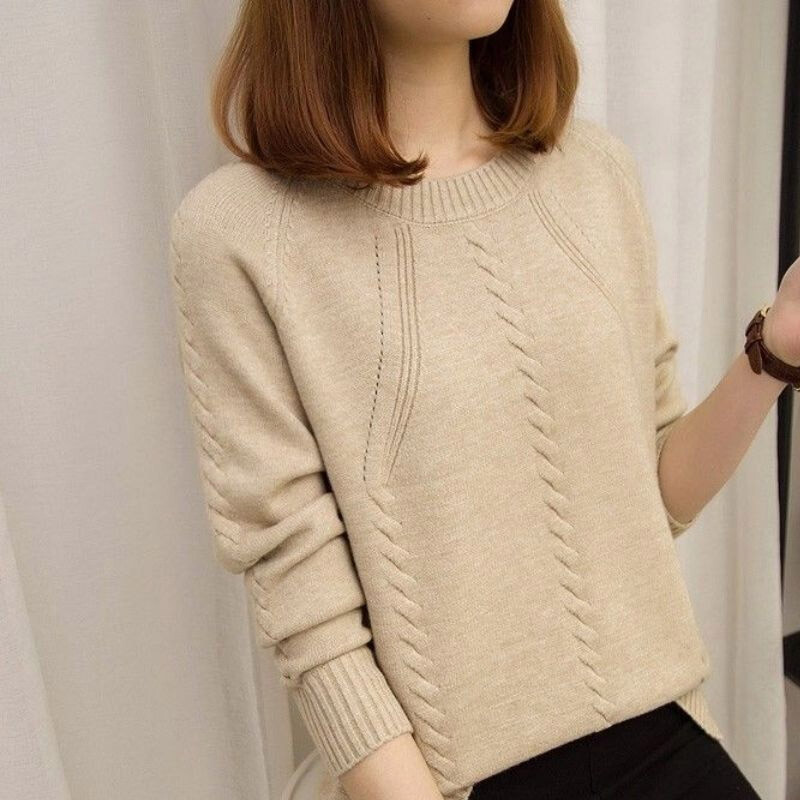 Klasični jednobojni jesenski zimski džemperi, ženske visokokvalitetne široke korejske pletene donje majice s dugim rukavima.
