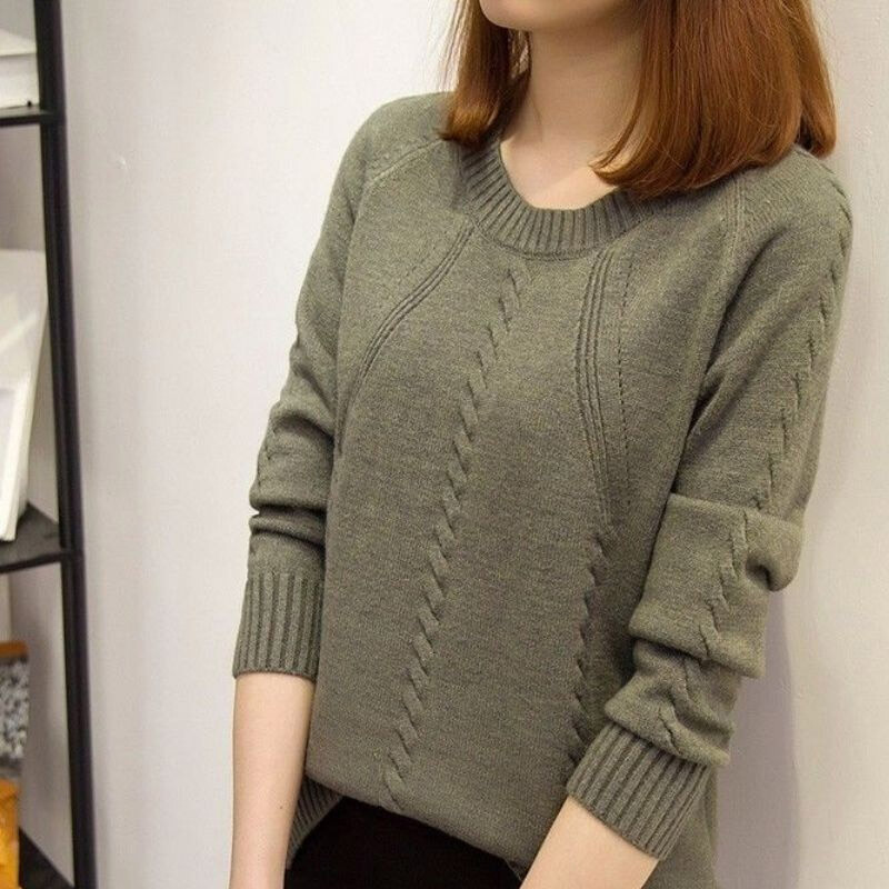 Klasični jednobojni jesenski zimski džemperi, ženske visokokvalitetne široke korejske pletene donje majice s dugim rukavima.