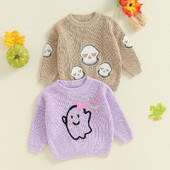 FOCUSNORM 0-3Y Lovely Baby Boys Girl Halloween Pulóverek Hosszú ujjú Ghost/Skull Hímzés Tipegő pulóverek felsők