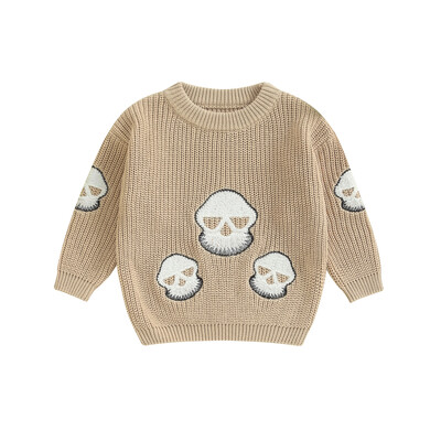 FOCUSNORM 0-3Y Lovely Baby Boys Girl Halloween Pulóverek Hosszú ujjú Ghost/Skull Hímzés Tipegő pulóverek felsők