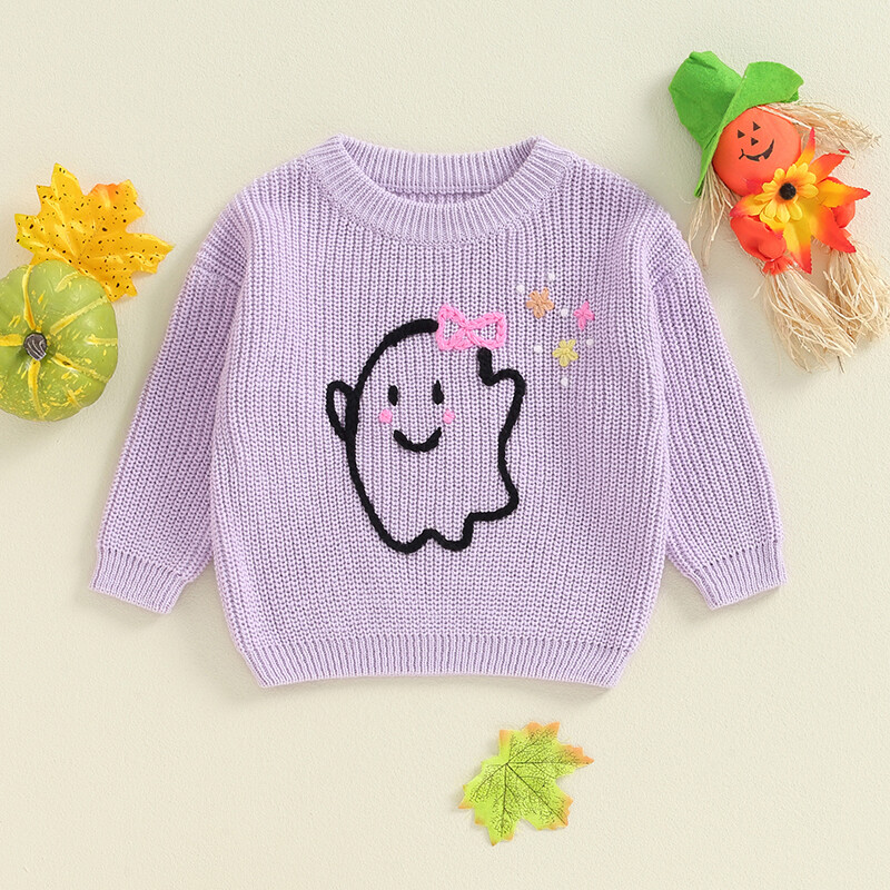 FOCUSNORM 0-3Y Lovely Baby Boys Girl Halloween Pulóverek Hosszú ujjú Ghost/Skull Hímzés Tipegő pulóverek felsők
