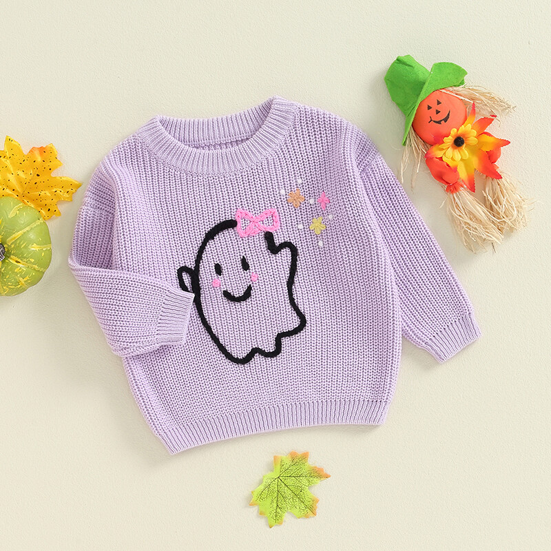 FOCUSNORM 0-3Y Lovely Baby Boys Girl Halloween Pulóverek Hosszú ujjú Ghost/Skull Hímzés Tipegő pulóverek felsők