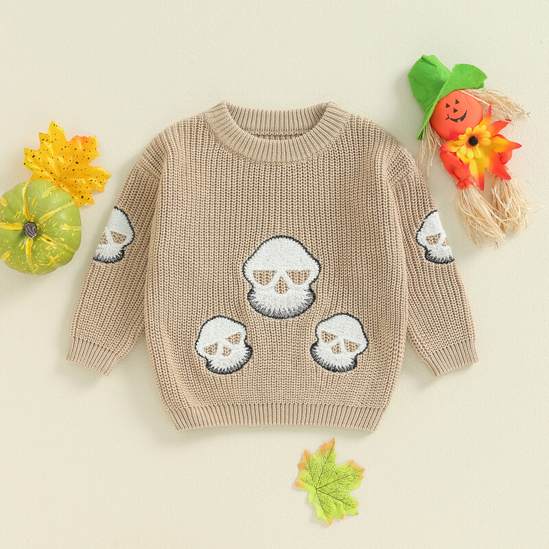 FOCUSNORM 0-3Y Lovely Baby Boys Girl Halloween Pulóverek Hosszú ujjú Ghost/Skull Hímzés Tipegő pulóverek felsők