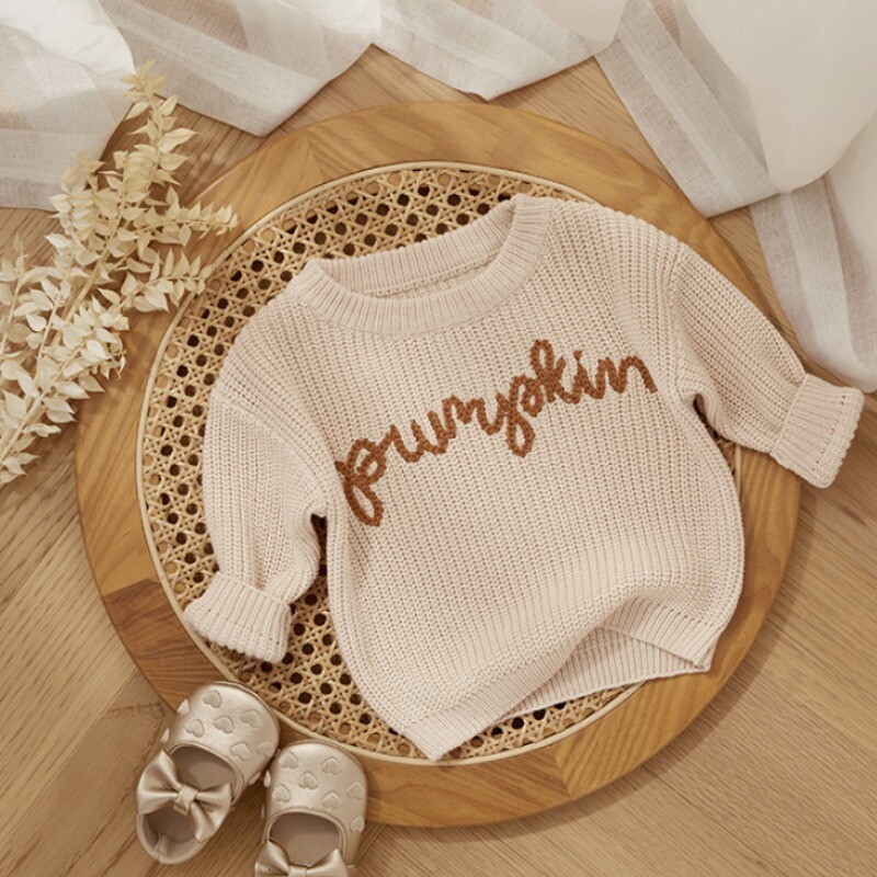 Halloween Gyerek Lányok Kötött Pulóver Őszi Téli Tök Levél Hímzés Tipegő Ruhák Hosszú ujjú Pulóver Felsők Kötöttáru