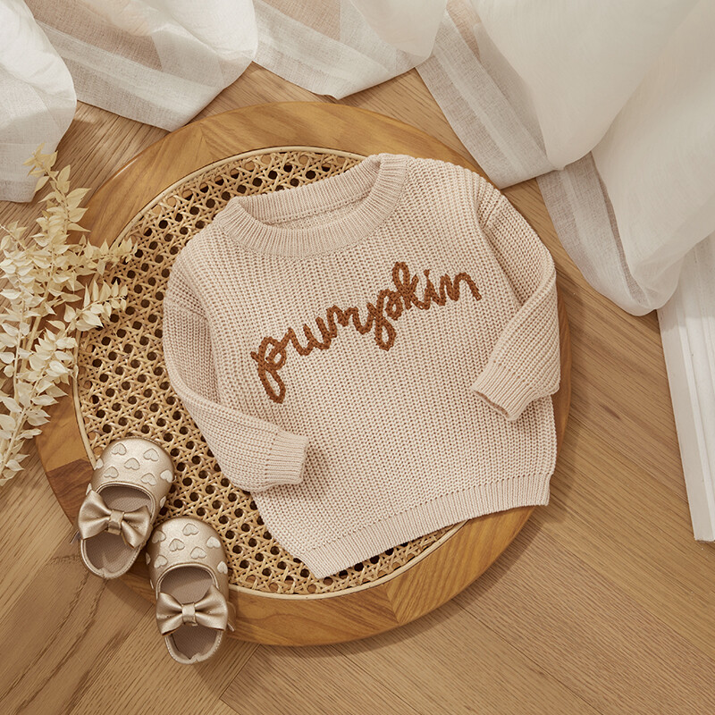 Halloween Gyerek Lányok Kötött Pulóver Őszi Téli Tök Levél Hímzés Tipegő Ruhák Hosszú ujjú Pulóver Felsők Kötöttáru