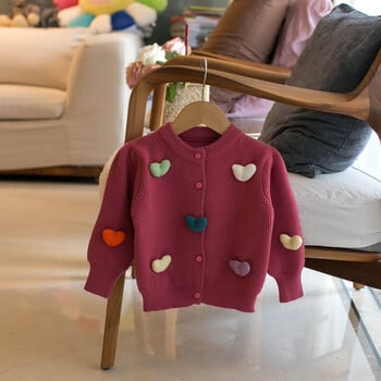 Autumn Kids Baby Prom Heart Knit Outwear Πουλόβερ Ζακέτες για κορίτσια Μονό στήθος