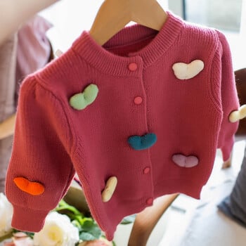 Autumn Kids Baby Prom Heart Knit Outwear Πουλόβερ Ζακέτες για κορίτσια Μονό στήθος