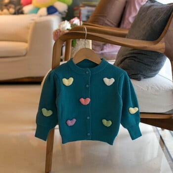 Autumn Kids Baby Prom Heart Knit Outwear Πουλόβερ Ζακέτες για κορίτσια Μονό στήθος