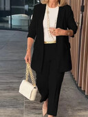 Costum de navetă elegant de culoare solidă pentru femei, jachetă cu un singur buton, set de sacou și pantaloni de toamnă, ținută de femei cu mânecă lungă cu rever