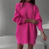 Őszi téli utcai ruházat szakadt lyukas női kötött pulóverek pulóverek hosszú ujjú egyszínű laza esztétikus pulóver y2k női