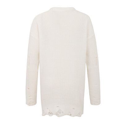 Őszi téli utcai ruházat szakadt lyukas női kötött pulóverek pulóverek hosszú ujjú egyszínű laza esztétikus pulóver y2k női