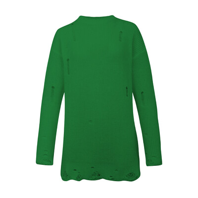 Őszi téli utcai ruházat szakadt lyukas női kötött pulóverek pulóverek hosszú ujjú egyszínű laza esztétikus pulóver y2k női