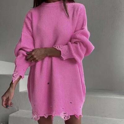 Őszi téli utcai ruházat szakadt lyukas női kötött pulóverek pulóverek hosszú ujjú egyszínű laza esztétikus pulóver y2k női