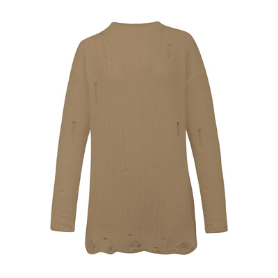 Őszi téli utcai ruházat szakadt lyukas női kötött pulóverek pulóverek hosszú ujjú egyszínű laza esztétikus pulóver y2k női