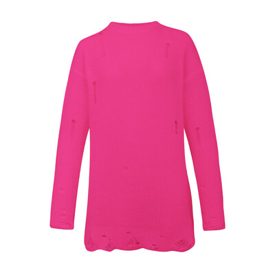 Őszi téli utcai ruházat szakadt lyukas női kötött pulóverek pulóverek hosszú ujjú egyszínű laza esztétikus pulóver y2k női