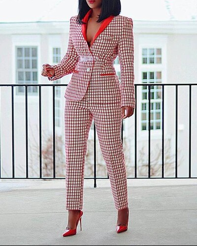 nőknek 2023 őszi téli klasszikus OL Street Outfit tréningruha Elegáns Houndstooth blézer öltöny és nadrág, két darab 2 részes szett