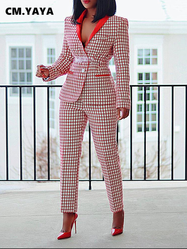 nőknek 2023 őszi téli klasszikus OL Street Outfit tréningruha Elegáns Houndstooth blézer öltöny és nadrág, két darab 2 részes szett