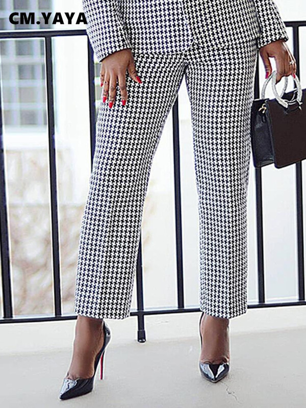 nőknek 2023 őszi téli klasszikus OL Street Outfit tréningruha Elegáns Houndstooth blézer öltöny és nadrág, két darab 2 részes szett