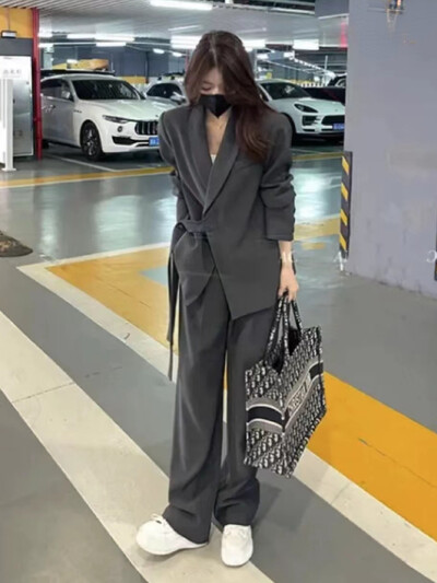 Blazer elegante de damă cu șireturi costume, modă coreeană, costume cu pantaloni largi, îmbrăcăminte casual, primăvară, toamnă, nou, 2023