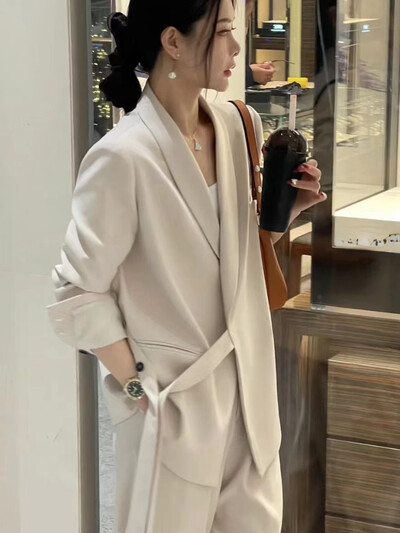 Blazer elegante de damă cu șireturi costume, modă coreeană, costume cu pantaloni largi, îmbrăcăminte casual, primăvară, toamnă, nou, 2023