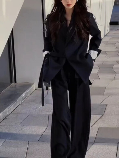 Blazer elegante de damă cu șireturi costume, modă coreeană, costume cu pantaloni largi, îmbrăcăminte casual, primăvară, toamnă, nou, 2023