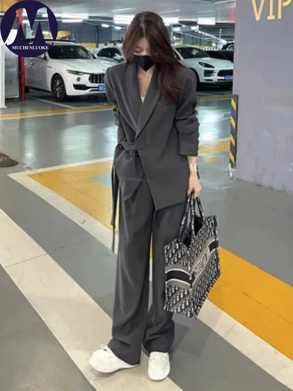 Blazer elegante de damă cu șireturi costume, modă coreeană, costume cu pantaloni largi, îmbrăcăminte casual, primăvară, toamnă, nou, 2023