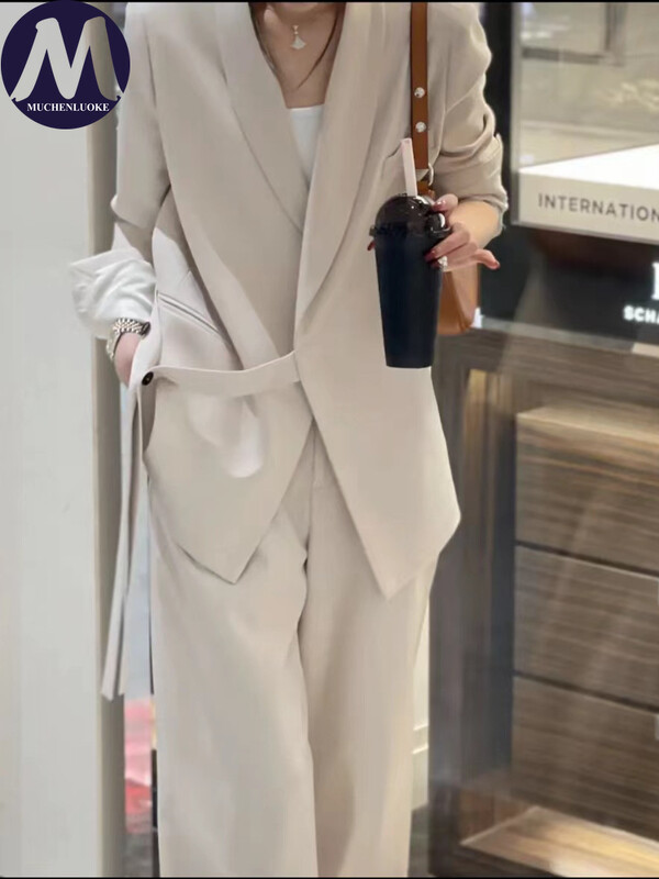 Blazer elegante de damă cu șireturi costume, modă coreeană, costume cu pantaloni largi, îmbrăcăminte casual, primăvară, toamnă, nou, 2023