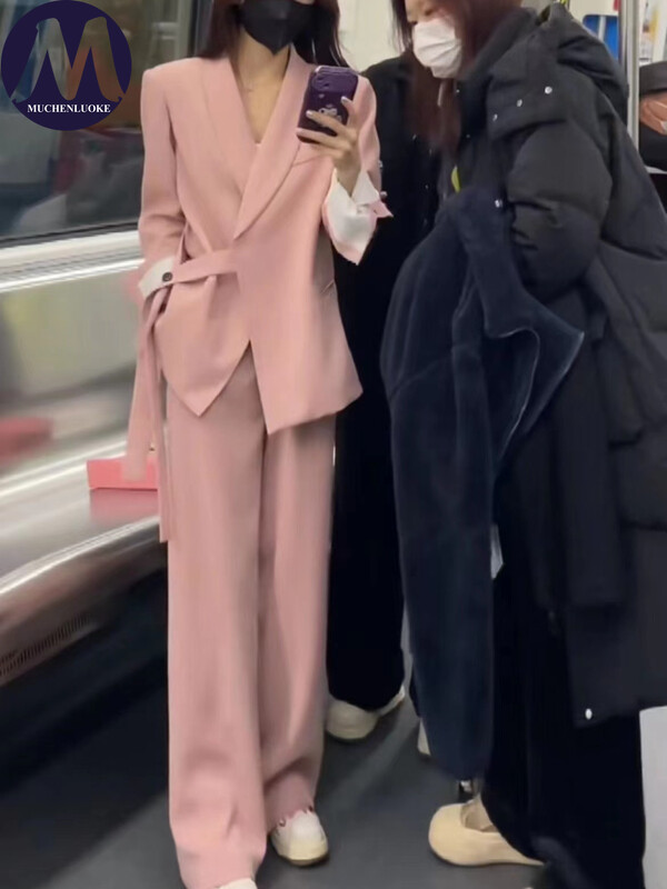 Blazer elegante de damă cu șireturi costume, modă coreeană, costume cu pantaloni largi, îmbrăcăminte casual, primăvară, toamnă, nou, 2023