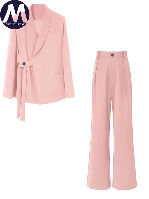 Blazer elegante de damă cu șireturi costume, modă coreeană, costume cu pantaloni largi, îmbrăcăminte casual, primăvară, toamnă, nou, 2023