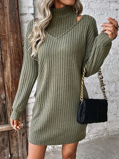 2024-es új női ruha régi hosszú ujjú kivágott bordás öv kötött csíkos bő alkalmi női ruha