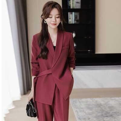Γυναικεία 2024 Φθινόπωρο/Χειμώνας Νέα μόδα Casual Blazers σακάκι παντελόνι δύο τεμαχίων Κορεάτικο κομψό φαρδύ κοστούμι παλτό + παντελόνι ασορτί