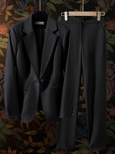 2024 Cafea Bleumarin Negru Costum Pantalon Formal Femei Set 2 Piese Femeie Birou Doamne Imbracaminte de lucru Business Blazer cu maneca lunga si pantaloni