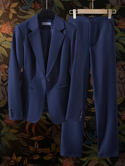 2024 Cafea Bleumarin Negru Costum Pantalon Formal Femei Set 2 Piese Femeie Birou Doamne Imbracaminte de lucru Business Blazer cu maneca lunga si pantaloni