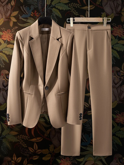 2024 Cafea Bleumarin Negru Costum Pantalon Formal Femei Set 2 Piese Femeie Birou Doamne Imbracaminte de lucru Business Blazer cu maneca lunga si pantaloni