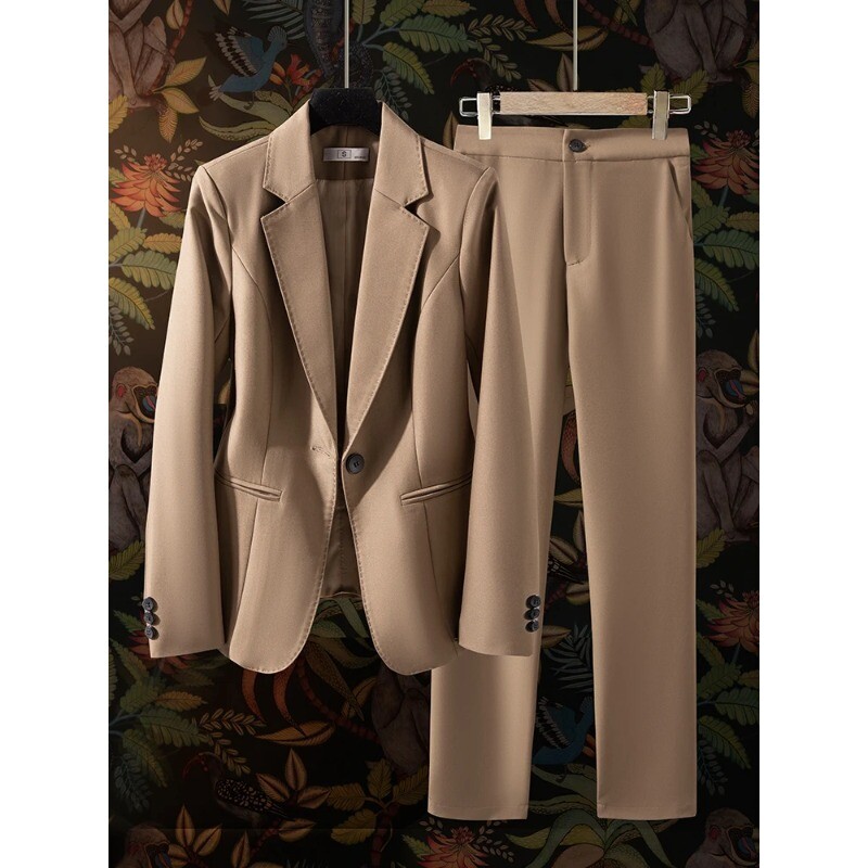 2024 Cafea Bleumarin Negru Costum Pantalon Formal Femei Set 2 Piese Femeie Birou Doamne Imbracaminte de lucru Business Blazer cu maneca lunga si pantaloni