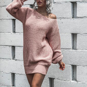 Rochii pulover tricotate cu umăr dezactivat pentru femei Pulovere lungi din tricot gros Rochie pulover 2024, toamnă iarnă, rochii calde pentru doamne