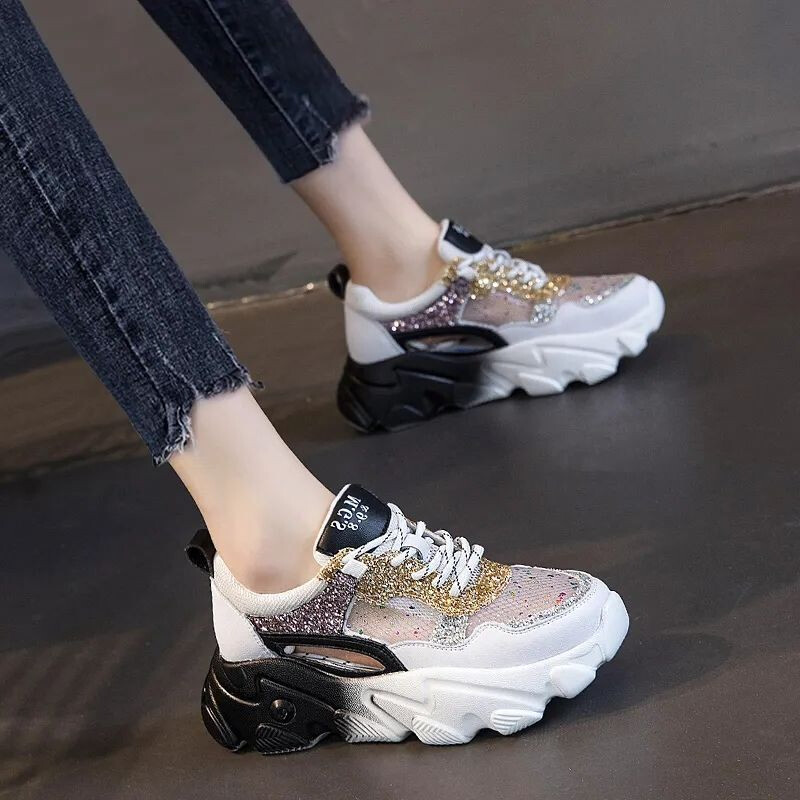 Încălțăminte de damă, verde, transparent, pantofi de damă cu cristale, plasă diamantată, respirabil, cu stras transparent, vara 2024 pantof promoție urbană