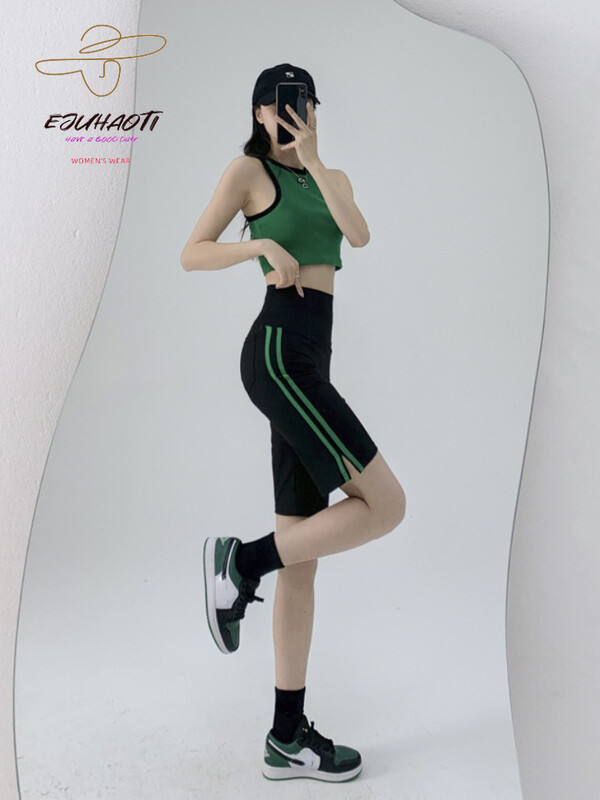 Pantaloni cu rechin în cinci puncte pentru femei, pantaloni scurți pentru ciclism, în dungi laterale, în dungi, de vară, subțiri, cu talie înaltă, pentru yoga, pentru fitness, pentru sport.