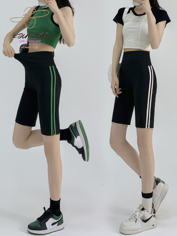 Pantaloni cu rechin în cinci puncte pentru femei, pantaloni scurți pentru ciclism, în dungi laterale, în dungi, de vară, subțiri, cu talie înaltă, pentru yoga, pentru fitness, pentru sport.