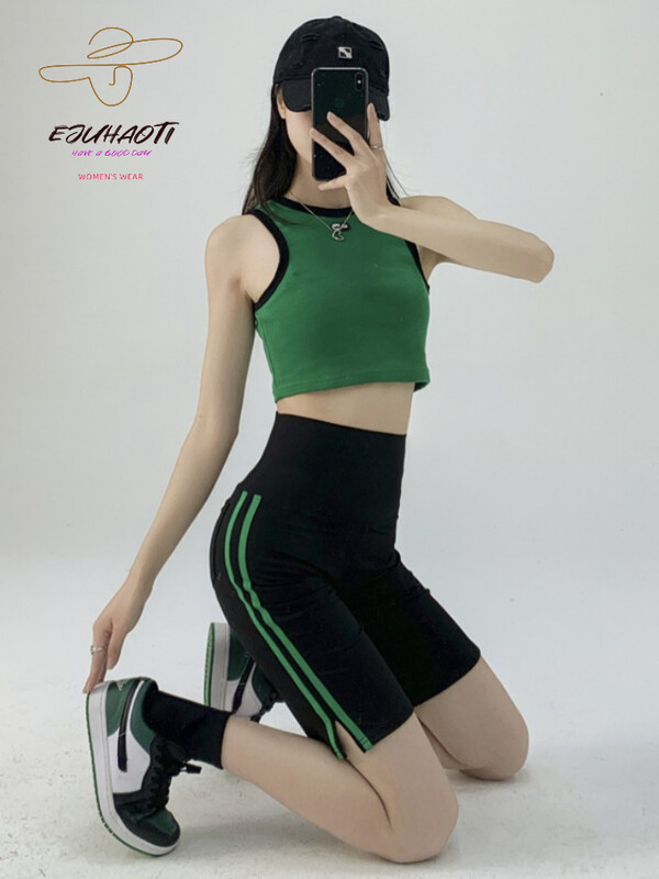 Pantaloni cu rechin în cinci puncte pentru femei, pantaloni scurți pentru ciclism, în dungi laterale, în dungi, de vară, subțiri, cu talie înaltă, pentru yoga, pentru fitness, pentru sport.